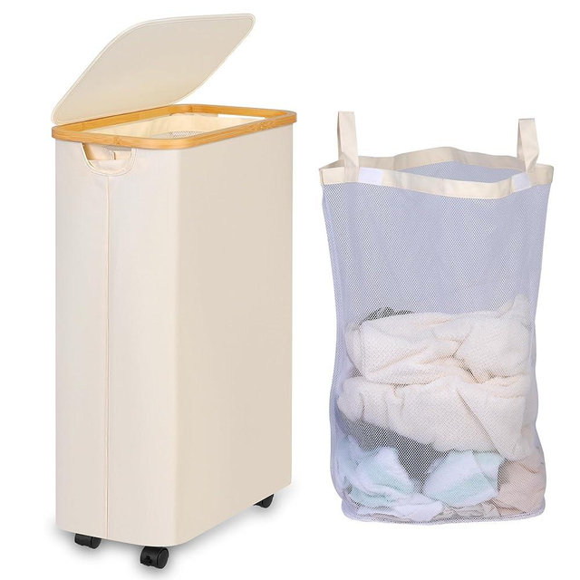 Laundry Basket with Wheels, 75L Beige Clothes Hamper for Laundry, Laundry Hamper with Lid and Inner Bag, for Laundry Room, Bedroom, Dormitory Storage,Beige