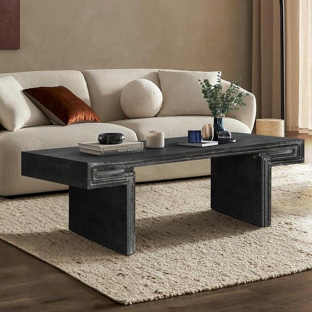 SSLine 48inch Rectangle Coffee Table,Farmhouse Minimalist Wood Center Table with Wood Texture Design,Vintage Tea Coffee Table for Living Room,Bedroom, Home Office