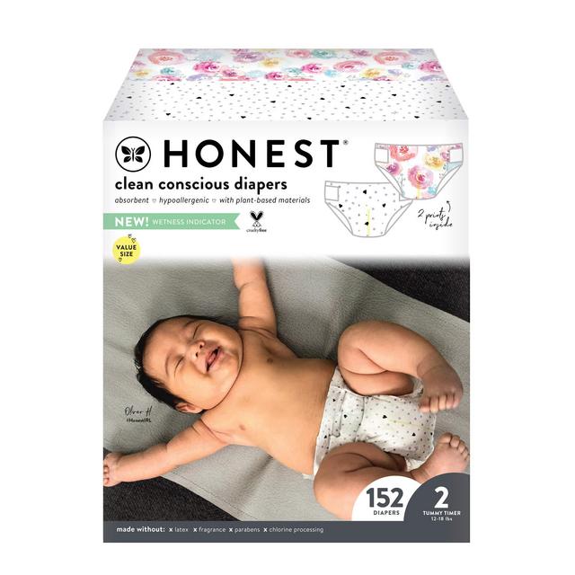 The Honest Company Clean Conscious Diapers, Young At Heart + Rose Blossom, Size 2, 152 Count Super Club Box