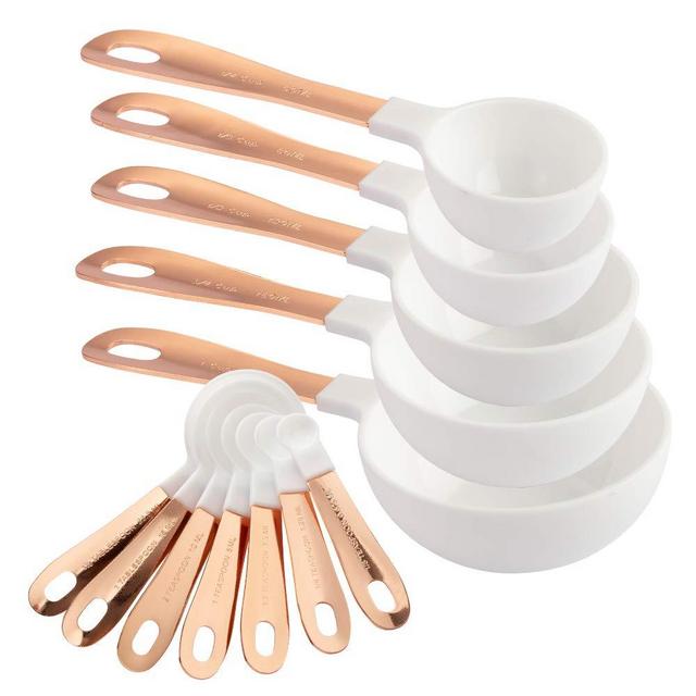 Cook with Color 12 PC Measuring Cups Set and Measuring Spoon Set/Copper Coated Stainless Steel Handles/Nesting Kitchen Measuring Set/Liquid Measuring Cup Set/Dry Measuring Cup Set (White)