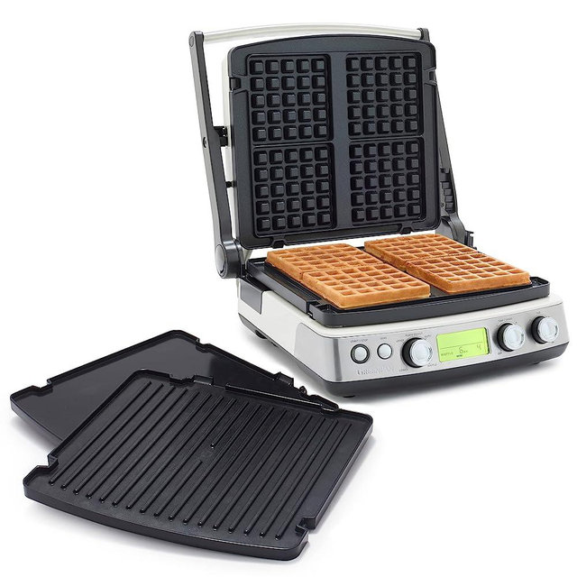 GreenPan Elite 7-in-1 Multi-Function Contact Grill & Griddle, Healthy Ceramic Nonstick Aluminum, Two Sets of Grill & Waffle Plates, Adjustable Shade & Shear, Closed Press/Open Flat Surface,Cream White