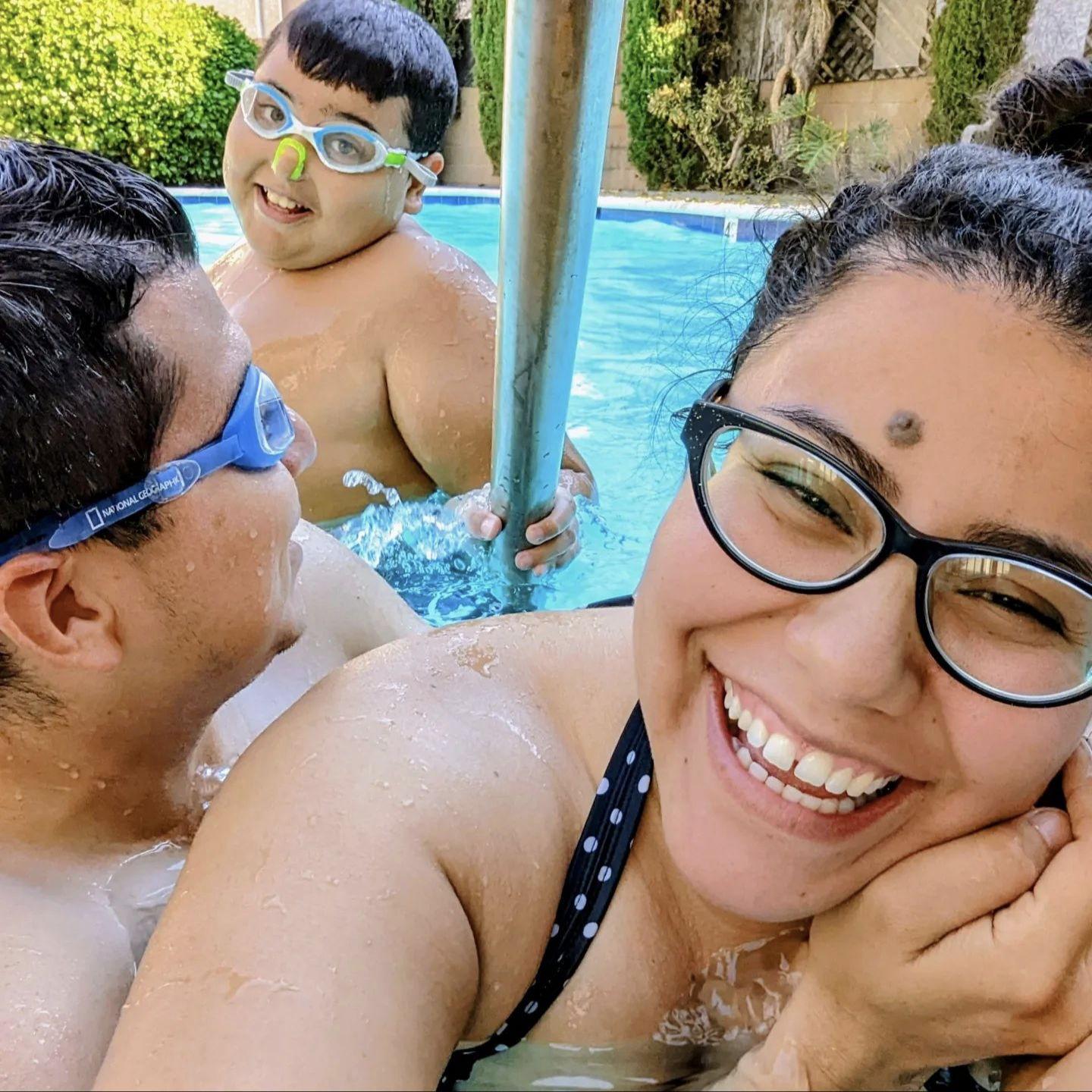 This was the 1st time we swam at our apartment pool, (You can see little Gil there!)