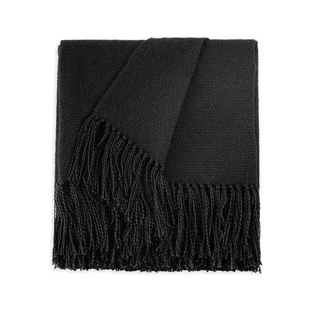 CozeCube Black Throw Blanket for Bed,Decorative Boho Throw Blanket with Fringe Tassel, Fall Throw Blanket for Bedroom Outdoor,Gift (Black,60"x80")