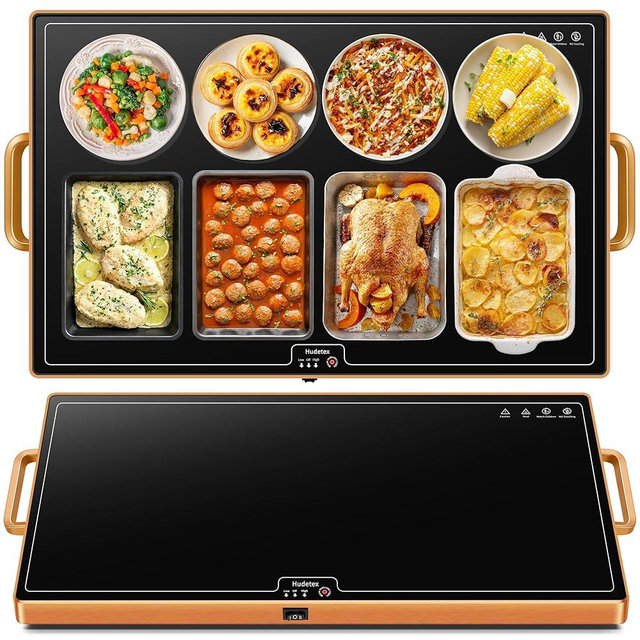 XXL 32"x18"-Warming Mat for Food，Food Warming Mat for Home and Commercial，Warming Tray for Buffets Party and Daily Use，food warmer mat with 2 Temperature Modes，Full Surface Heating Mat for Food，Black