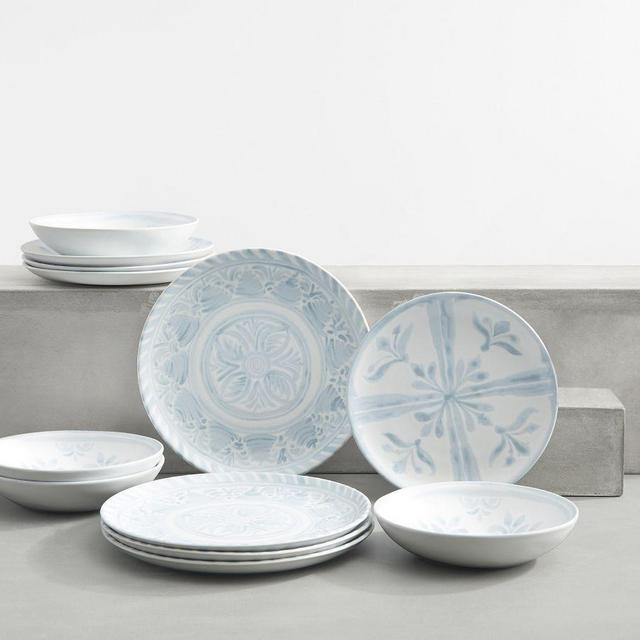 Chambray Tile Stoneware 12-Piece Dinnerware Set