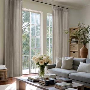 Thick Linen Fabric Memory Trained Pinch Pleated Solid Farmhouse And Modern Rustic Curtains for Dining Living Room bedroom 2 Panels - Burlywood Birch, 50" W x 96" L