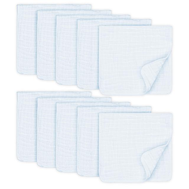 Muslin Burp Cloths 10 Pack Large 100% Cotton Hand Washcloths 6 Layers Extra Absorbent and Soft (White, Pack of 10)