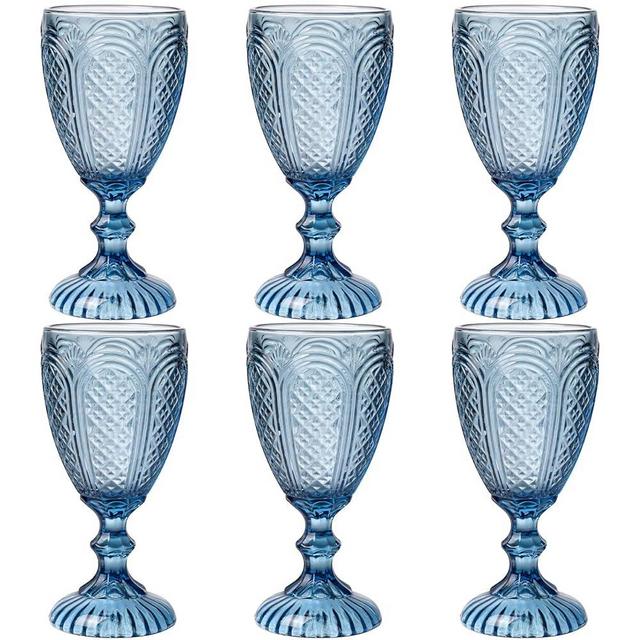 Blue Wine Glasses set of 6,Blue glass goblets made from Solid glass colors, vintage Blue glassware, drinking glasses for a baby shower,wedding, birthday 10.5 OZ colored wine glasses
