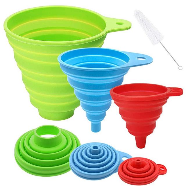 Kitchen Funnel, Funnels for Kitchen Use, Food Grade Silicone Collapsible Funnel, Funnels for Filling Bottles, Liquid, Powder Transfer (3 Pack)
