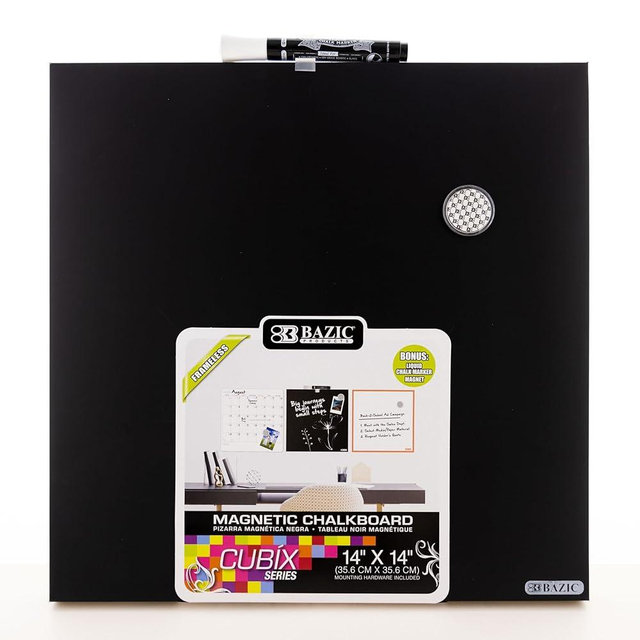 BAZIC Products Magnetic Chalkboard Frameless 14 x 14 Blackboard w/Chalk Marker + Magnet for Restaurant Menu Office Home Wall Decor, 1-Pack