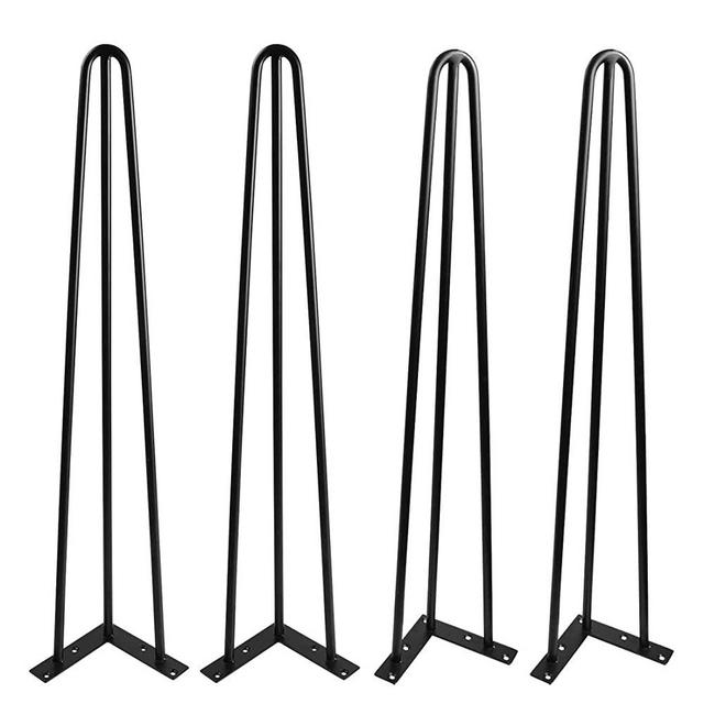 Signstek 28" Metal HairpinTable Legs, Heavy Duty Desk Legs for Furniture for Bench, Desks, Night Stands, Chairs or Coffee Tables, Set of 4, Three-Rod, Black, DIY