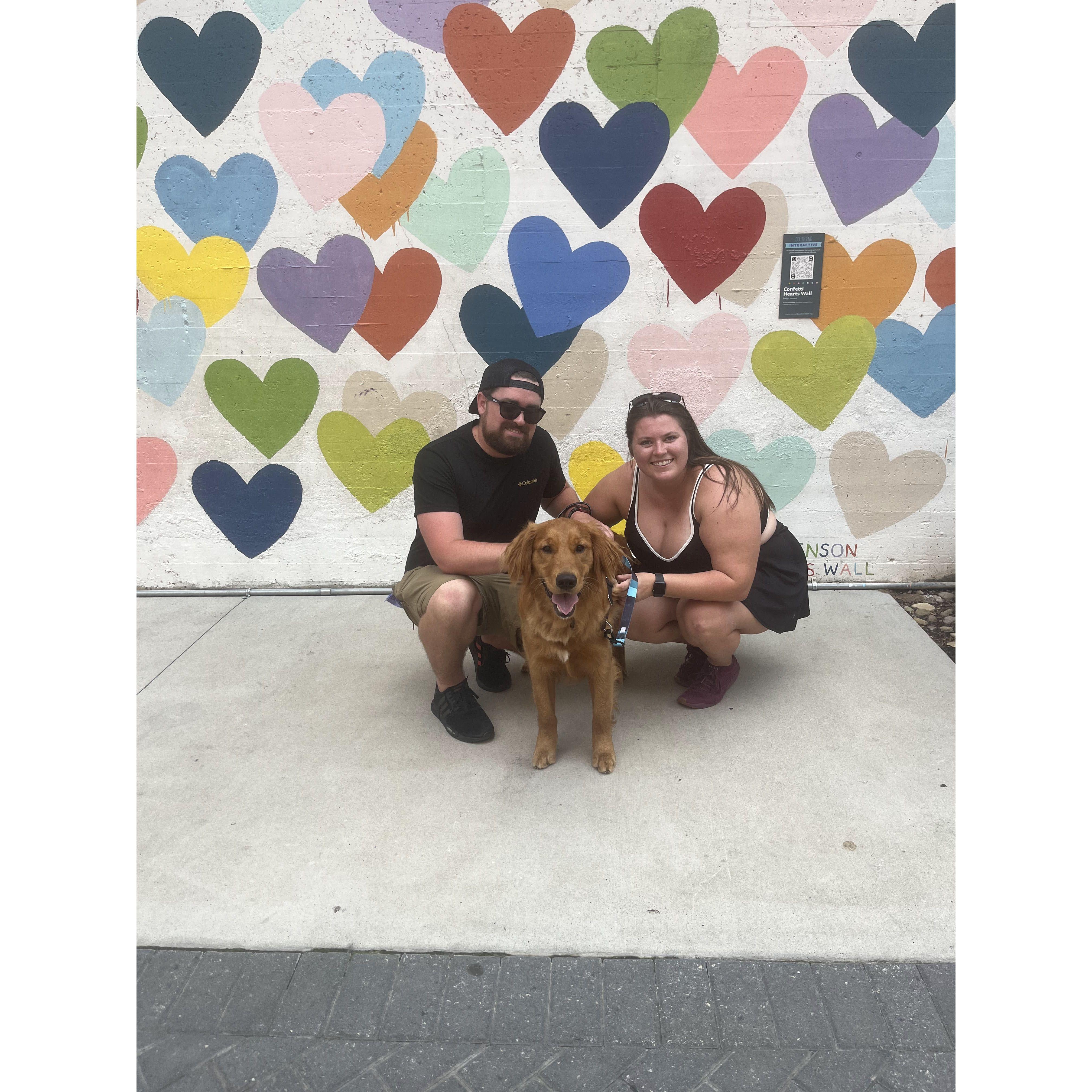 Our little family in front of the heart mural in Southend, Charlotte.