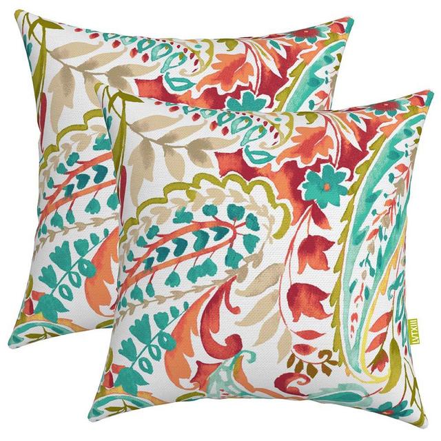 LVTXIII Outdoor Throw Pillow Covers 17 x 17 Inch, Modern Paisley Pattern Decorative Square Toss Pillow Case Pack of 2 for Home Patio Garden Sofa Bed Furniture, Phoenix