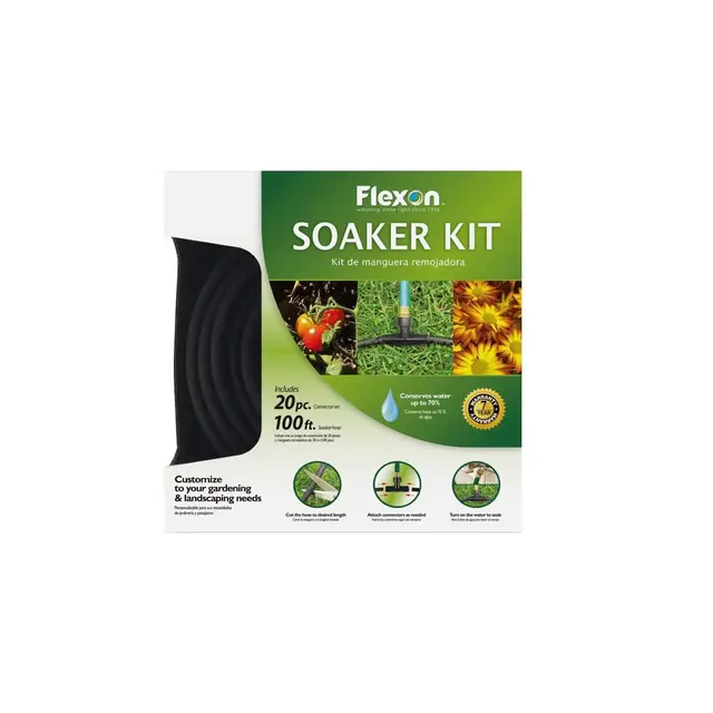 Flexon 20-Piece Soaker Hose Kit – with a 100ft Soaker Hose & 20 Connector Pieces