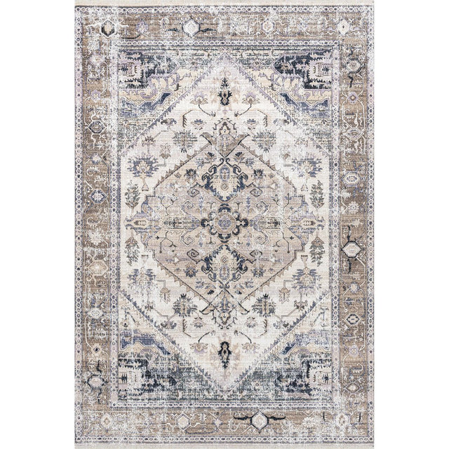 Nuloom Larkspur Persian Fringed Pet Friendly Machine Washable Area Rug, 8' 10" x 12', Light Brown