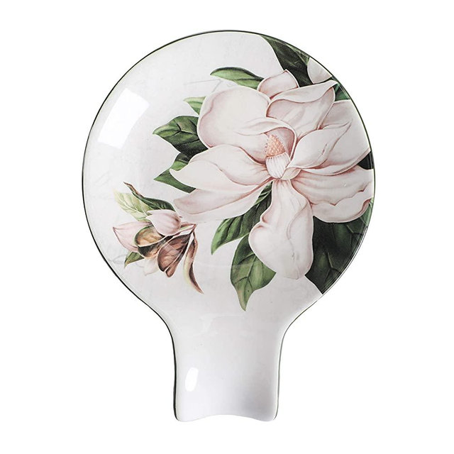 Bico Magnolia Floral Ceramic Spoon Rest, Dishwasher Safe