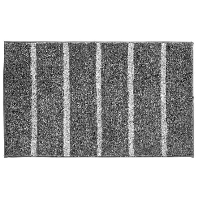 mDesign Soft Microfiber Polyester Non-Slip Long Stripe Spa Mat/Runner, Plush Water Absorbent Accent Rug for Bathroom Vanity, Bathtub/Shower, Machine Washable - 34" x 21" - Charcoal Gray/Gray