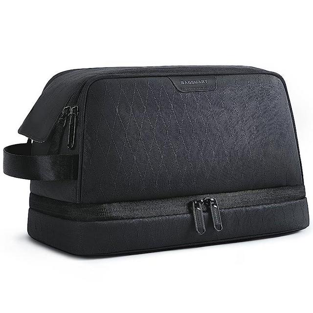 BAGSMART Toiletry Bag for Men, Double Space Travel Bag,Dopp Kit with Large Capacity, Water Resistant Shower Bag for Travel Essentials,Shaving Bag for Travel, Sports, Black