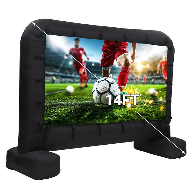 14Ft Inflatable Projector Screen Outdoor Movie Screen Support with Quiet Air Blower and Storage Bag Front and Rear Projection Easy Set Up 160° Large Viewing Angle Perfect for Movie Party Night