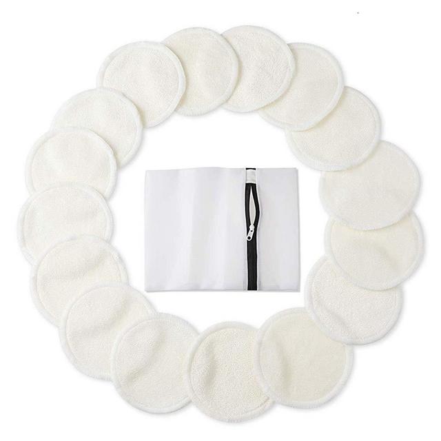 Bamboo Makeup Remover Pads (16 Pack), 2 Layers 3.15inch Reusable Organic Bamboo Cotton Rounds with Laundry Bag, Washable Facial Cleansing Cloths for Eye Makeup Remove Face Wipe