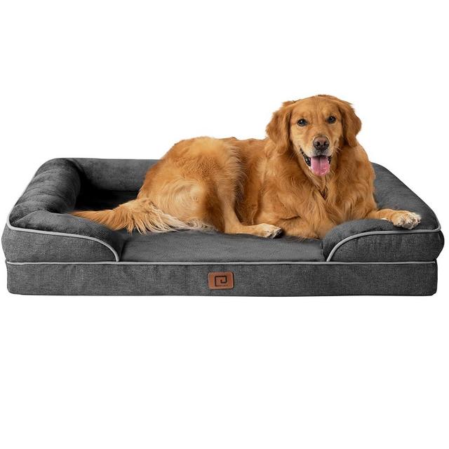EHEYCIGA Orthopedic Dog Beds for Large Dogs, Waterproof Memory Foam Large Dog Bed with Sides, Non-Slip Bottom and Egg-Crate Foam Large Dog Couch Bed with Washable Removable Cover, Dark Grey