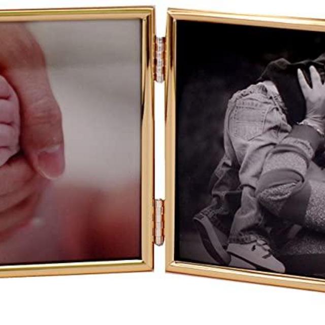 LEADEX Double Thin Edge Picture Frame,Horizontal Standing,5 by 7 Inch,Velvet Back Simple Classic Styling (Gold)