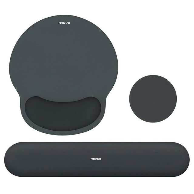 MOSISO Wrist Rest Support for Mouse Pad&Keyboard Set, Circle Curved Ergonomic Mousepad&Coaster Non-Slip Base Home/Office Pain Relief&Easy Typing Pad with Soft Cloth&Silicone Lining, Slate Gray