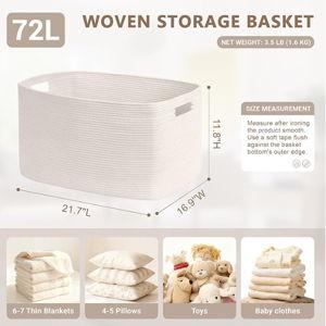 72L Large Baby Girls Laundry Basket for Nursery Storage,Cute Woven cotton Rope Baskets for Kids Toy，Gifts,Boho Square Wicker Blanket hamper for Living Room,Bedroom Dirty Clothes, White