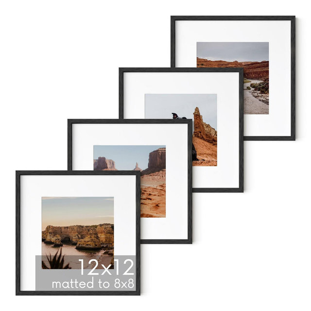 Haus and Hues Set of 4 Picture Frame with Plexiglass Cover, Black Oak, 12x12
