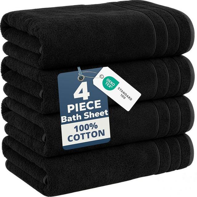 Casa Platino Bath Sheet Towel Set, 4 Pack Bath Sheet(36"x 72"), 100% Ring Spun Cotton Bath Sheets, Lightweight Black Bath Sheet, Highly Absorbent Black Towels, Quick Drying Towels Set, Soft Towel
