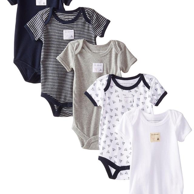 Burt's Bees Baby - Set of 5 Bee Essentials Short Sleeve Bodysuits, 100% Organic Cotton