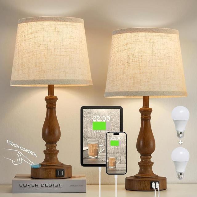 EJIAXIN Classical Table Lamps for Bedrooms Set of 2 - Touch Bedside Lamps with Dual USB Ports, 3 Way Dimmable Nightstand Lamps for End Tables, Farmhouse Night Stand Lamps for Living Room Guest Room