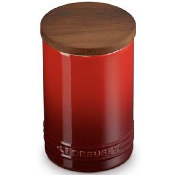 Le Creuset Signature Large Salt Cellar and Storage Canister with Wood Lid, 26 oz., Cerise