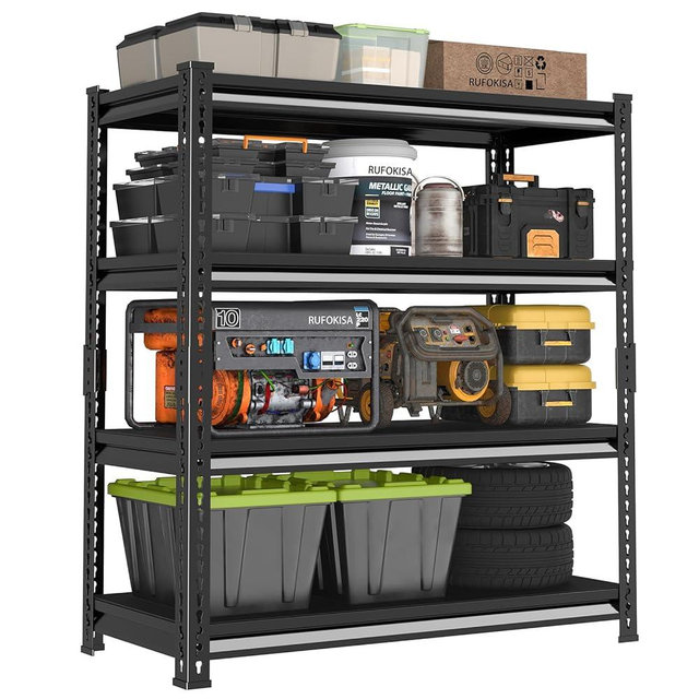 Rufokisa 40" W Garage Shelving Heavy Duty，1800LBS Loads Metal Shelving Units and Storage,4-Tier Garage Storage Shelves Heavy Duty, Industrial Utility Shelves,40”W x 16”D x 72”H(Black)
