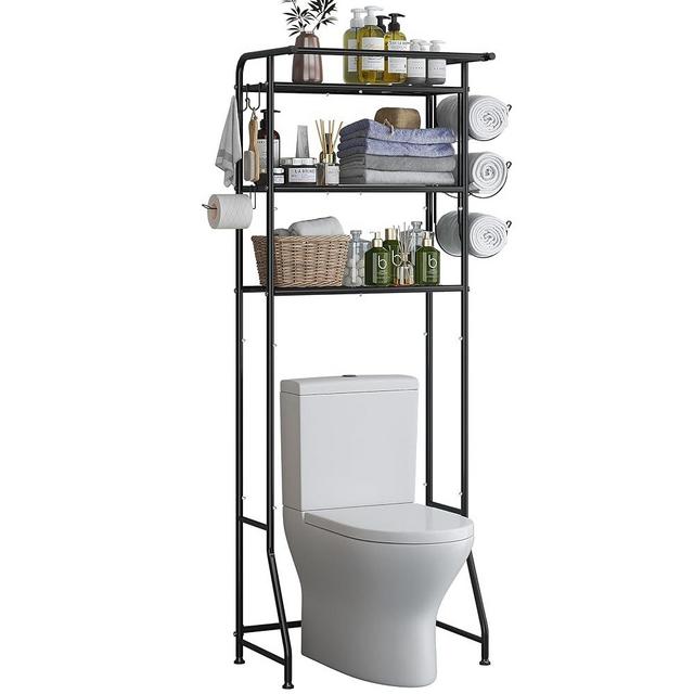 Simple Trending 3 Tier Over The Toilet Rack, Shelf Bathroom, Bathroom Stand Organizer Space Saver, Black
