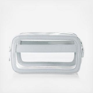 Grey Blue Large Vegan Leather Travel Cosmetic Case