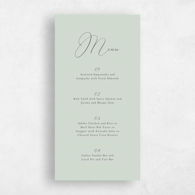 Light Sage, Green Wedding Menu - Belencito