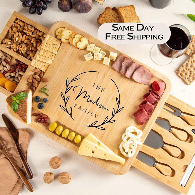 Personalized Charcuterie Board, Custom Cheese Board with Engraving, Wedding Gifts, Christmas Gifts, Couple Gifts, Housewarming Gift Idea