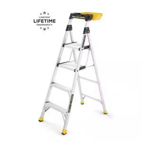 Gorilla Ladders 5.5 ft. Aluminum Dual Platform Heavy-Duty Ladder with Project Bucket(10 ft. Reach), 300 lb. Capacity Type IA Duty Rating GLX-5B