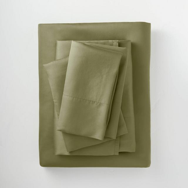 Queen 400 Thread Count Washed Lyocell Solid Sheet Set Moss Green - Casaluna™