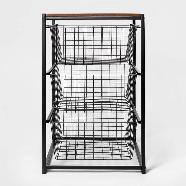 3 Drawer Organizer Black Metal with Walnut Wood - Brightroom™