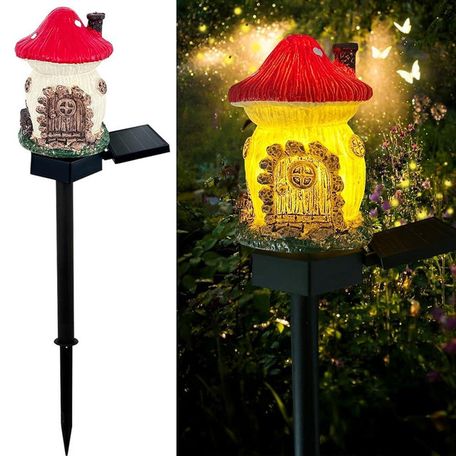 LAIAMER Mushroom Solar Lights Outdoor, Waterproof Fairy Houses Lights Mushroom Garden Decor Decorative Solar Powered Garden Stake Light for Outside Lawn Walkway Patio Yard (Red)