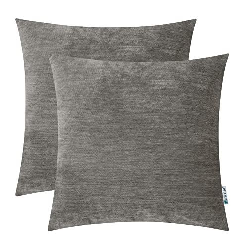 HWY 50 Decorative Throw Pillows Covers Soft Cozy Chenille Solid Grey Gray Pillows Covers Set Cushion Cases for Couch Sofa Living Room 20 x 20 inch Pack of 2, Home Decoration
