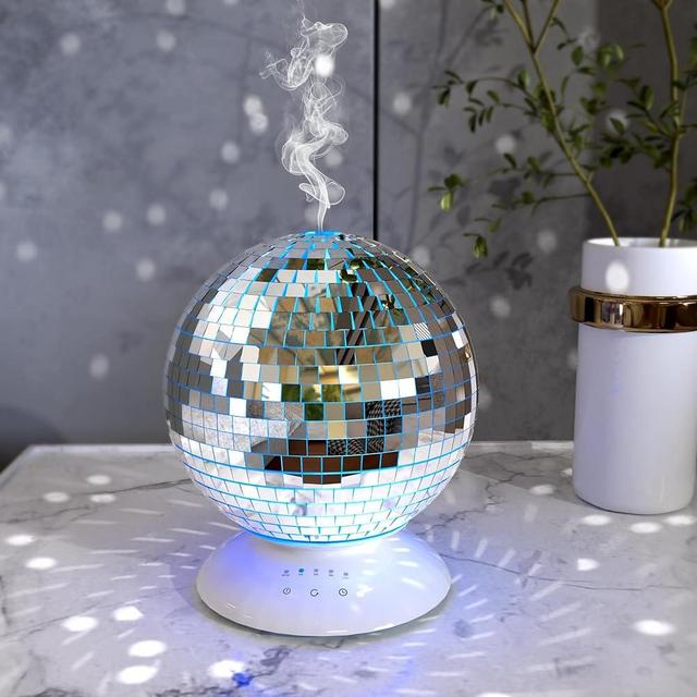 Mirror Essential Oil Diffuser Rotating, 14 Ligth Modes 4 Timer Setting Aromatherapy Diffuser, Cute Home Disco Decor Great Decoration and Accessories for Disco Party, Room, Office