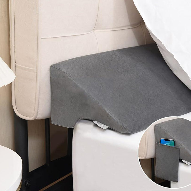 Vekkia Queen Bed Wedge Pillow for Headboard Gap Filler(0-5"),High-Density Foam,Prevents Pillows & Items from Falling,Ergonomic Design,Large Storage Pockets, Removable&Washable Cover,Gray,60''x10 x6