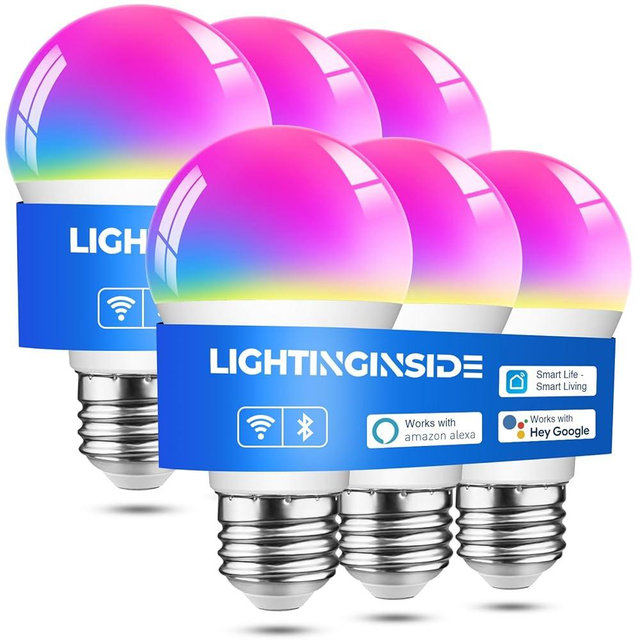 Lightinginside Smart Light Bulbs 6 Pack, Smart Bulb Works with Alexa/Google Home/Smart Life, CRI>90, RGBCW Color Changing LED Light Bulbs, 2.4G WiFi Bluetooth A19 E26 Bulb, No Hub Required, ETL Listed