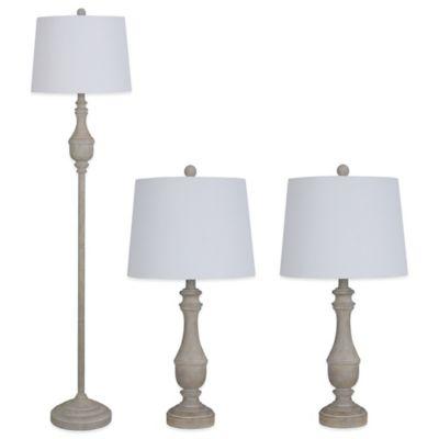 Sadie 3-Piece Roomful Lamp Set in Distressed Faux Wood