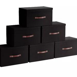 Ornavo Home 6 Pack Foldable Linen Storage Bin with Faux Leather Handles and Lid - Macy's