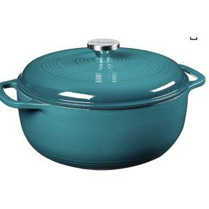 Lodge Essential Enamel Cast Iron Dutch Oven - Perfect for Bread Baking, Braising, Marinating & Slow Cooking - Features Moisture-Sealing Lid & Dual Handles - Kitchen Essentials - 6 Quarts - Lagoon