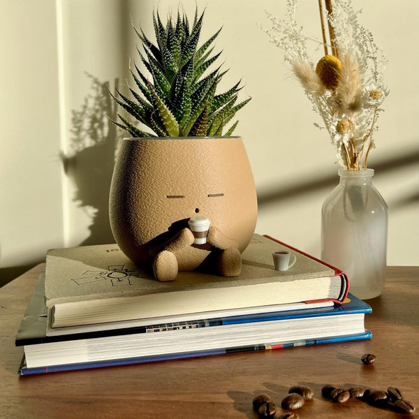 TOT with a Drink Cozy Planter Pot Coffee Lover Planter Cute Coffee Decor Plant Gift for Her, Him, and Plant Lover Clear Pots with Drainage